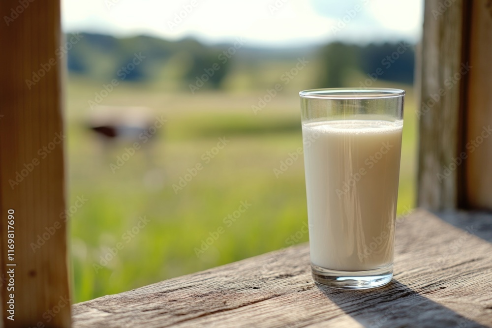A glass of milk sitting outdoors with the sun shining, suggesting it's part of a relaxing moment or a healthy lifestyle. A glass of milk sitting outdoors with the sun shining, suggesting it's part of a relaxing moment or a healthy lifestyle.
