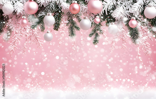 Elegant Christmas Tree Branches with Pink and White Ornaments photo