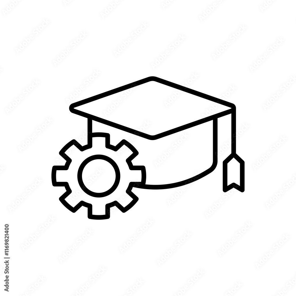 icon knowledge hat, Graduation cap and gear symbolize education journey, ideal for graduation announcements, academic presentations, and educational promotions. icon knowledge hat, Graduation cap and gear symbolize education journey, ideal for graduation announcements, academic presentations, and educational promotions.