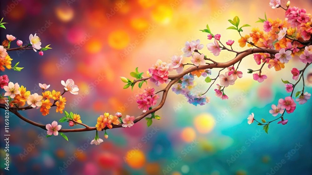 Colorful abstract background with twisted branch of blooming flower , branches, vibrant, branches, vibrant, abstract Colorful abstract background with twisted branch of blooming flower , branches, vibrant, branches, vibrant, abstract