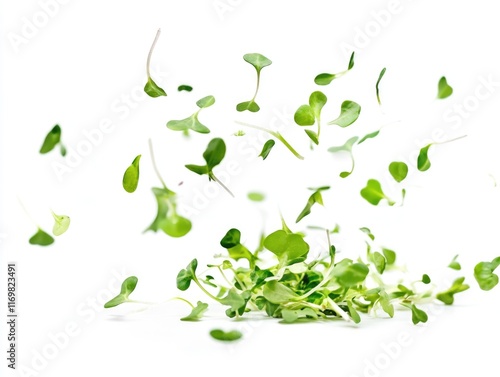Organic, fresh herbs on a white tablecloth with shallow depth of field