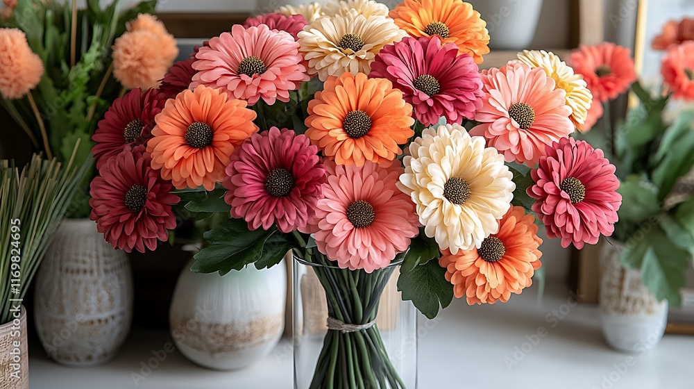 Vibrant Colorful Flower Bouquet in Vase Vibrant Colorful Flower Bouquet in Vase