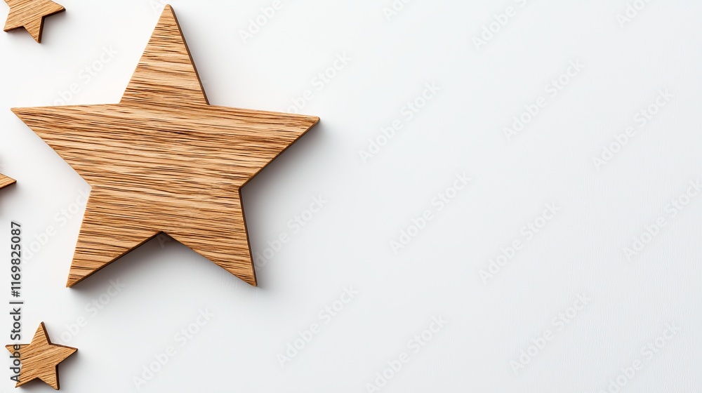 Natural wooden star on a clean white background, intricate grain details highlighted, representing achievement and success Natural wooden star on a clean white background, intricate grain details highlighted, representing achievement and success