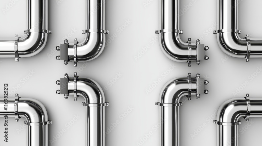 Fototapeta premium Neatly arranged steel pipes close-up, seamless metallic finish, isolated on pure white, construction essentials, modern industrial aesthetic