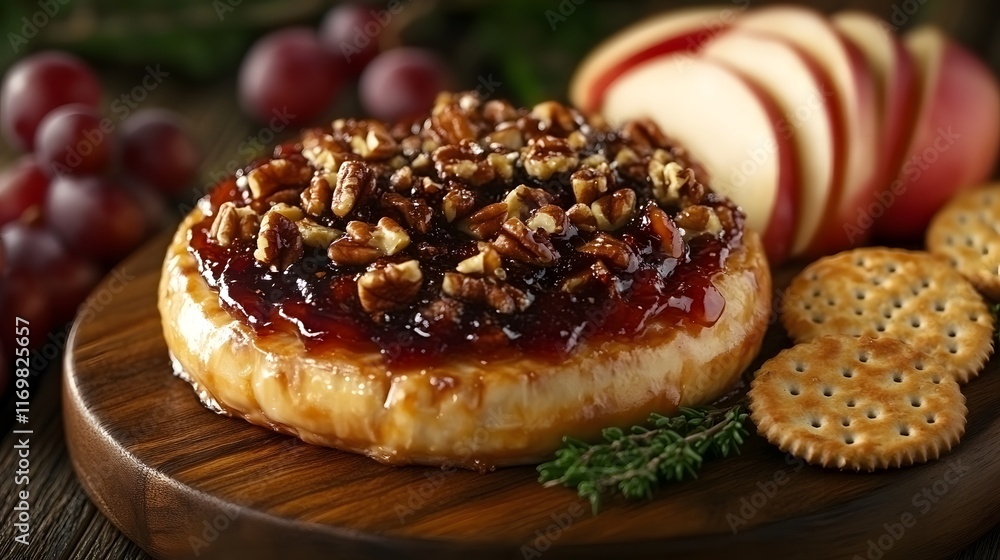 Festively Adorned Baked Brie with Fig Jam and Walnuts Perfectly Presented for a Holiday Gathering of Cheese Lovers Festively Adorned Baked Brie with Fig Jam and Walnuts Perfectly Presented for a Holiday Gathering of Cheese Lovers