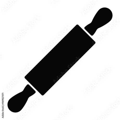 Rolling pin vector icon. Baking tool symbol for kitchen, cooking, and pastry design. Black silhouette isolated on white background.