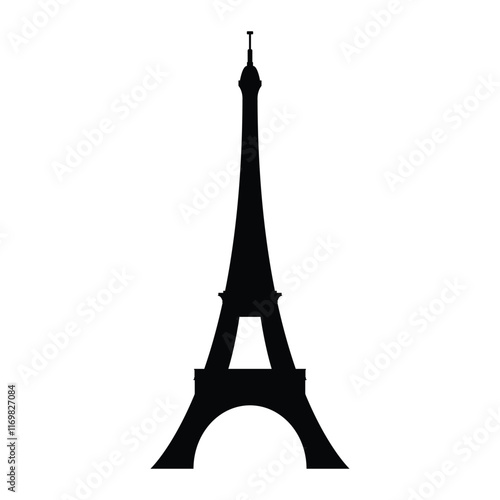 Eiffel Tower vector icon. Paris landmark symbol for travel, tourism, and French culture design. Black silhouette isolated on white background.