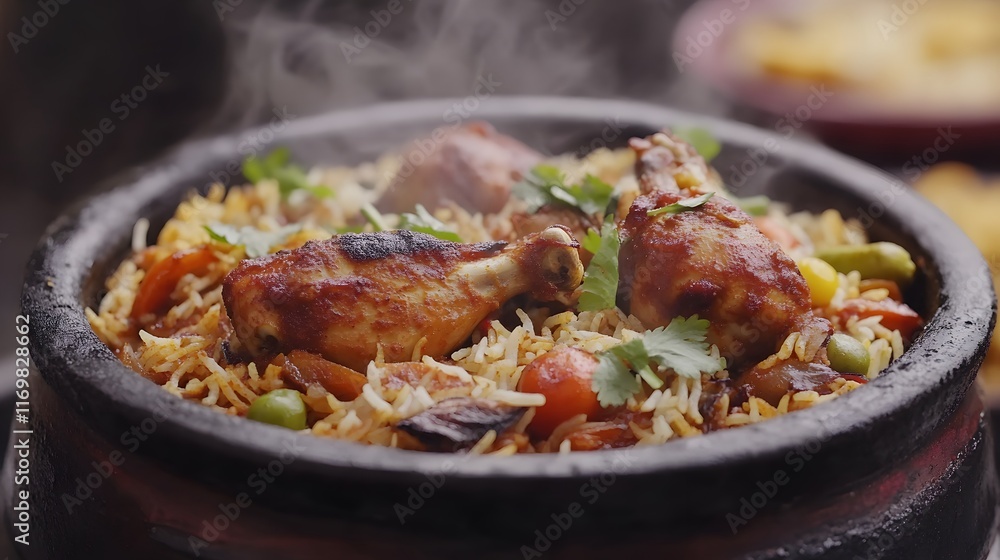 A Delectable Tandoori Chicken Cooked in a Traditional Clay Oven with Biryani and Papad A Delectable Tandoori Chicken Cooked in a Traditional Clay Oven with Biryani and Papad