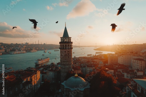 Scenery of Galata district and Golden Horn, Istanbul, Turkey. photo