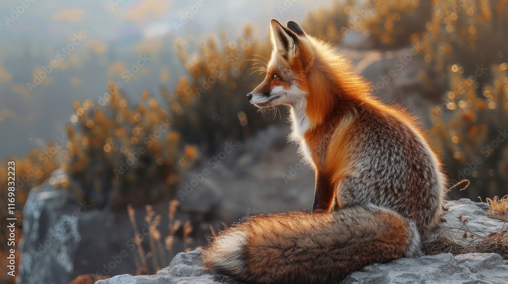 Naklejka premium Beautiful fox with fluffy tail, AI generated image