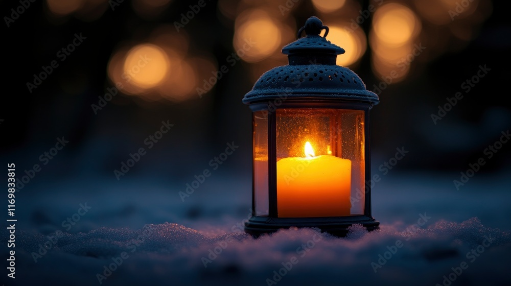 A serene lantern glowing softly in a snowy landscape at twilight, creating a warm and inviting atmosphere amidst nature A serene lantern glowing softly in a snowy landscape at twilight, creating a warm and inviting atmosphere amidst nature