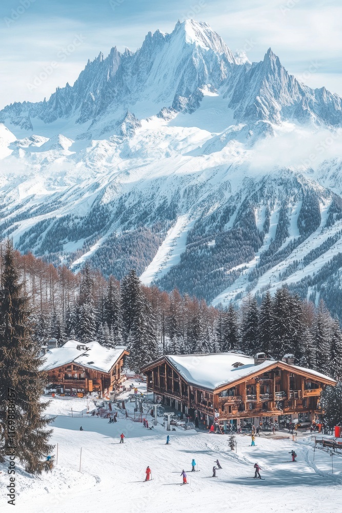 Large luxury ski resort in winter skiing season. Large luxury ski resort in winter skiing season.
