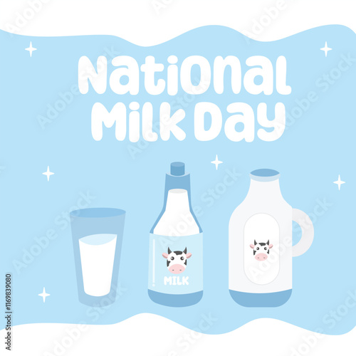 National milk day vector design for national milk day celebration. Suitable for flat design graphic illustration for social media ads, flyer design, flat illustration, banner, template, poster, etc