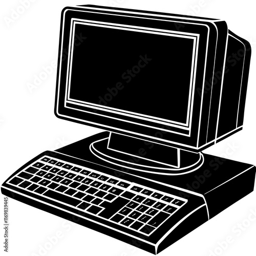 Desktop Computer Silhouette on White Background