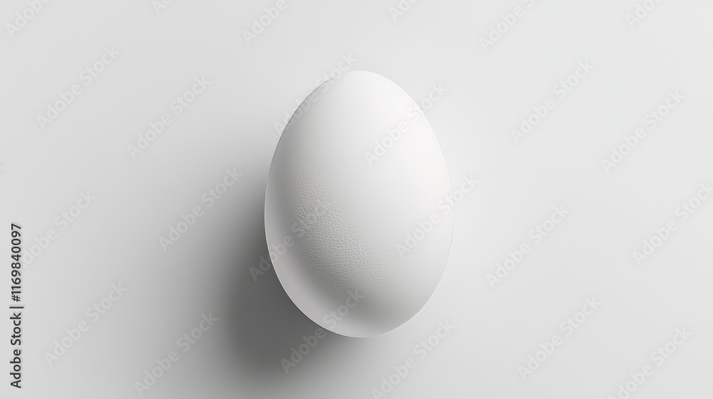 High-definition single egg top view, shell texture accentuated on white backdrop, clean minimalist look for product ad placements High-definition single egg top view, shell texture accentuated on white backdrop, clean minimalist look for product ad placements
