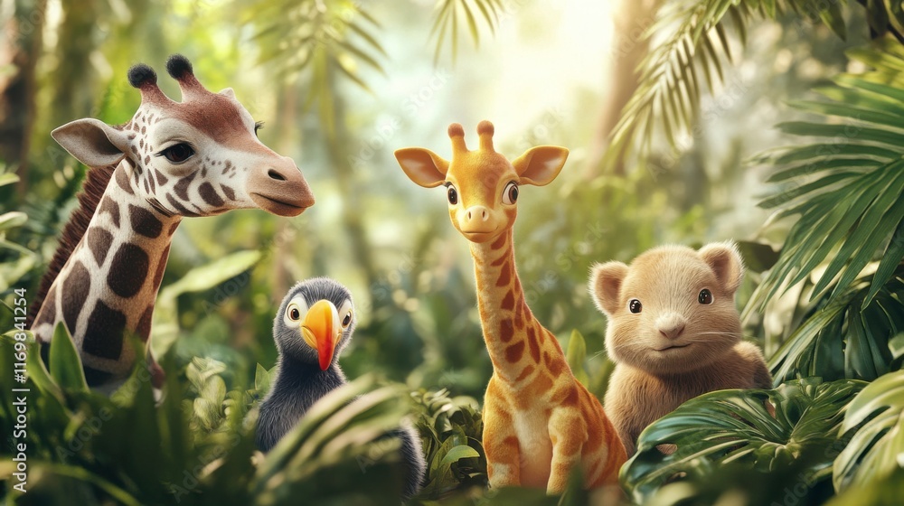 Obraz premium Playful Animals in a Lush Jungle Setting