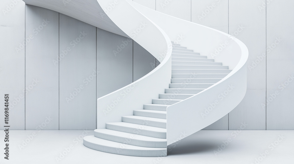 Modern Minimalist Spiral Staircase: A sleek and contemporary spiral staircase graces a pristine white interior. The flowing lines and minimalist design create a sense of elegance and sophistication. Modern Minimalist Spiral Staircase: A sleek and contemporary spiral staircase graces a pristine white interior. The flowing lines and minimalist design create a sense of elegance and sophistication.
