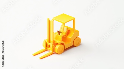 Yellow toy forklift on white background. photo