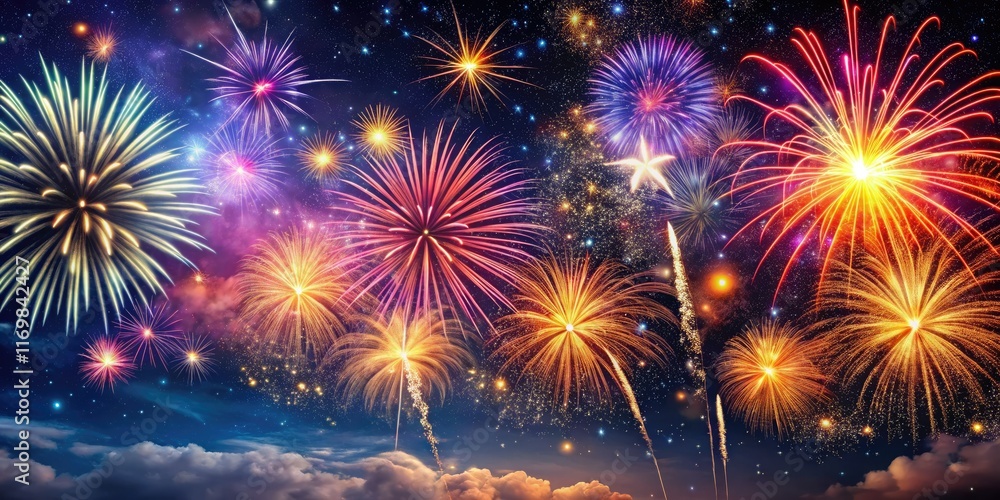 Fototapeta premium Capture vibrant fireworks exploding against a stunning night sky: breathtaking color and light.