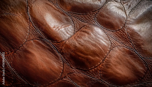 close up of a leather surface with a brownish color the leather is wrinkled and has a worn look to it photo