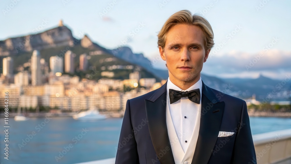 Elegant Portrait During Monaco National Day Celebration With Stunning Coastal Backdrop. Generative AI Elegant Portrait During Monaco National Day Celebration With Stunning Coastal Backdrop. Generative AI