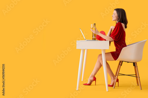 Beautiful woman with wine a...