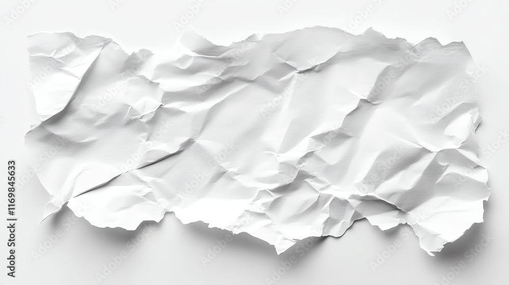 A crumpled piece of white paper isolated on a white background. A crumpled piece of white paper isolated on a white background.