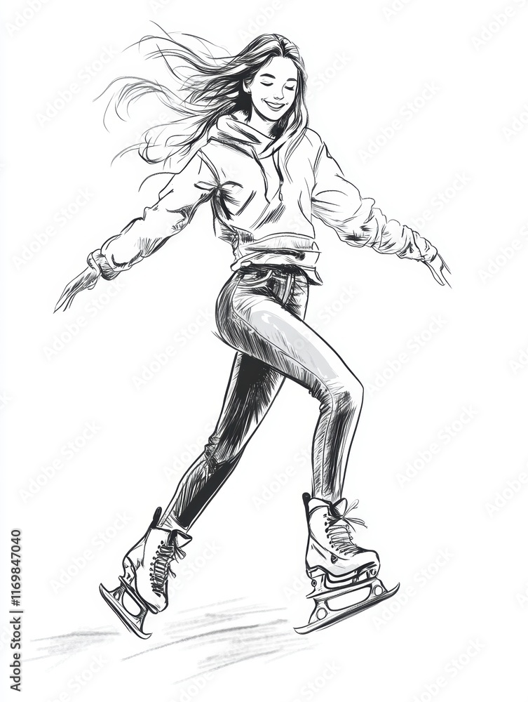 Fototapeta premium Beautiful female skating on ice surface.