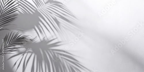 A tropical palm tree shadow casting on a grey concrete wall.