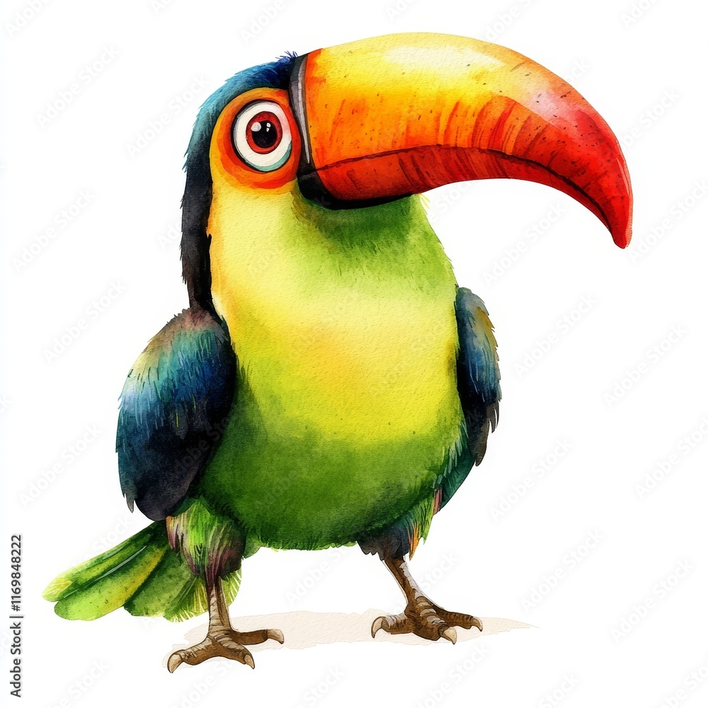 Fototapeta premium Colorful Tropical Toucan Bird Illustration in Vibrant Watercolor Style