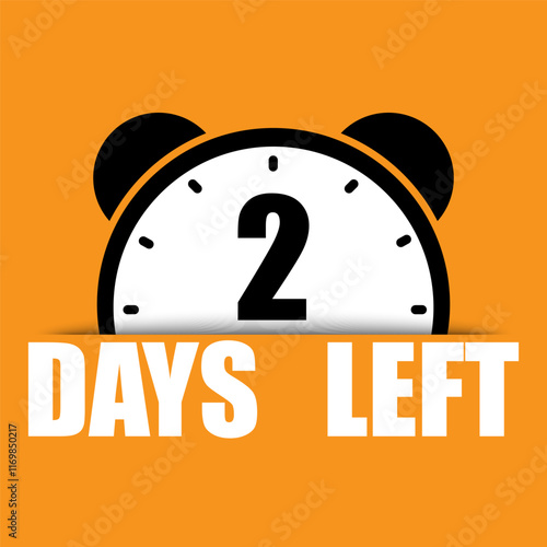 2 days left icon. Countdown clock symbol. Bold number two text. Bright orange background.