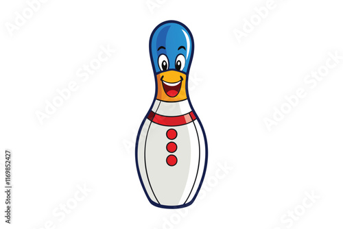 Colorful cartoon illustration of a happy bowling pin character with bright colors and cheerful expressions on a white background