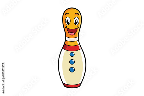 Smiling bowling pin cartoon character design, perfect for kids' educational materials, games, or fun sports related designs
