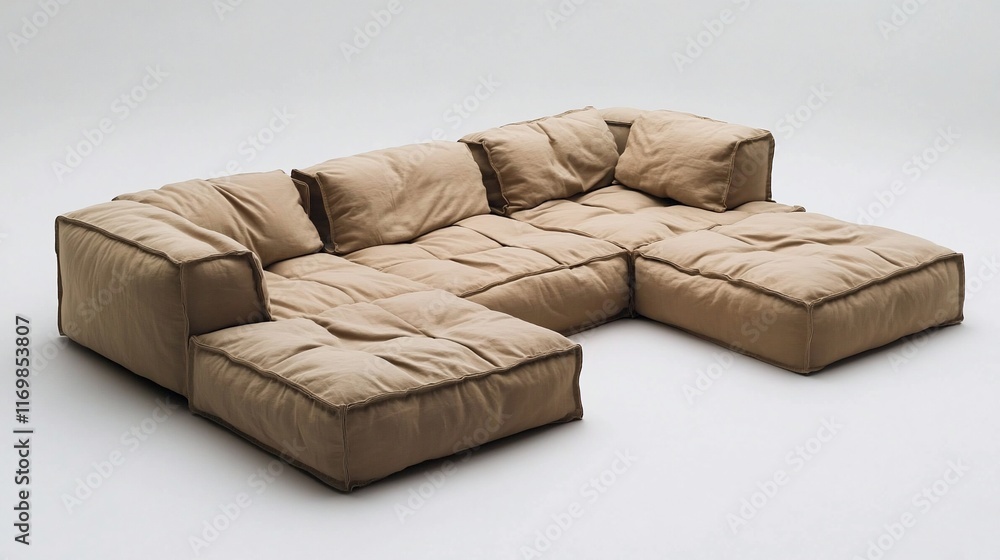 Fototapeta premium Beige Modular Sofa: A Comfortable and Stylish Seating Arrangement