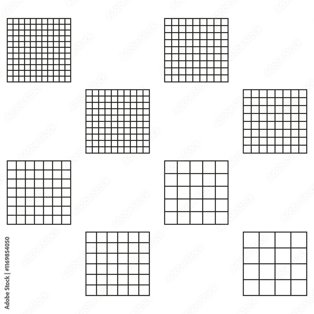 Fototapeta premium Black grid pattern. Simple geometric shapes. Minimalistic square elements. Vector illustration.