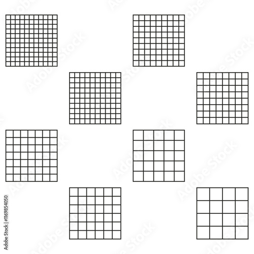 Black grid pattern. Simple geometric shapes. Minimalistic square elements. Vector illustration.