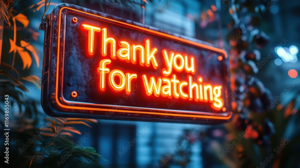Neon Thank You For Watching Sign in Vibrant Colors for Digital Screensavers and Video End Screens Neon Thank You For Watching Sign in Vibrant Colors for Digital Screensavers and Video End Screens