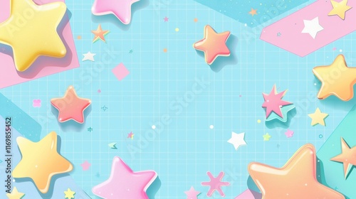 Pastel stars on a grid background; perfect for kids' projects, branding, or social media.  A delightful, dreamy design.