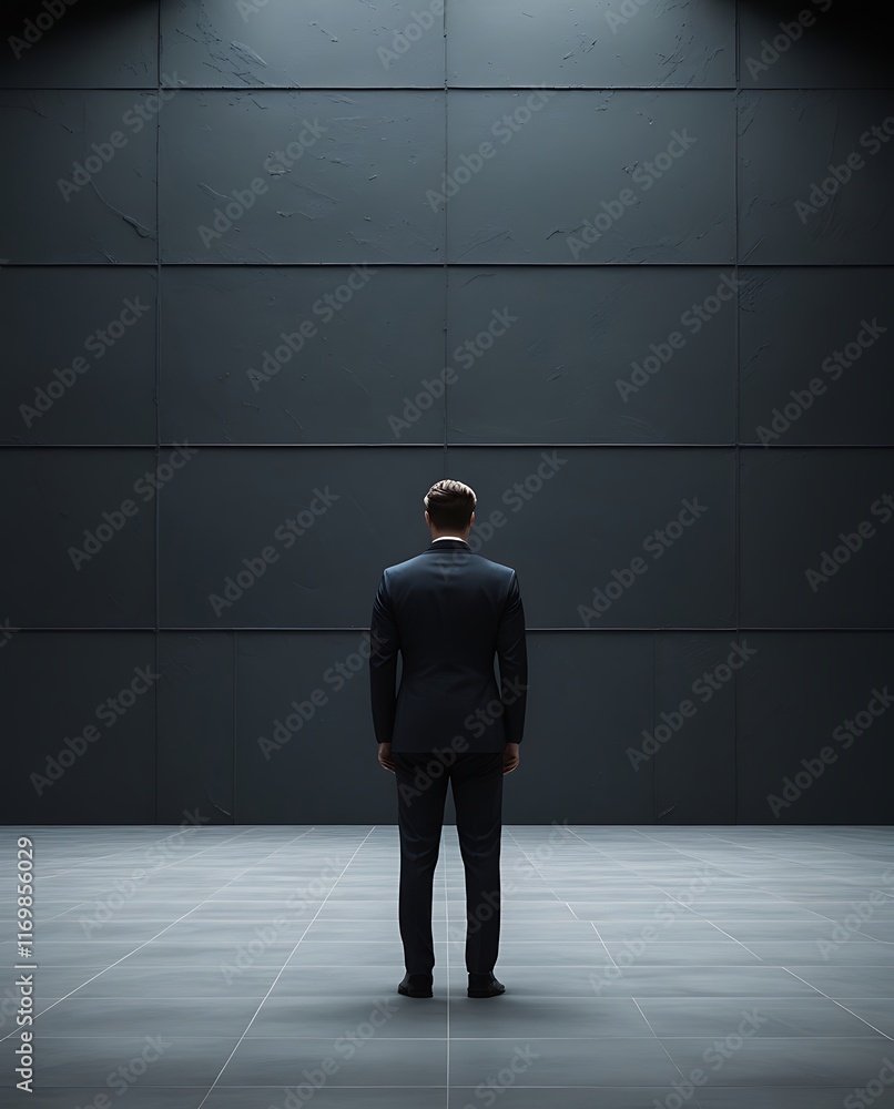 Obraz premium solitary businessman standing in modern minimalist space powerful symbolism of leadership focus determination and solitude representing inner strength professional growth and ambition in business