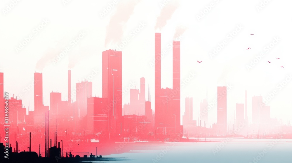 Fototapeta premium Minimalist Industrial Area with Emissions and Red Hues