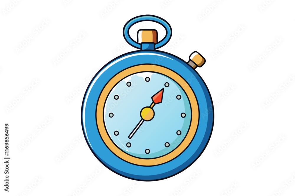 Obraz premium Cartoon illustration of a stopwatch icon in orange and blue design on a white background for time management or sports themes