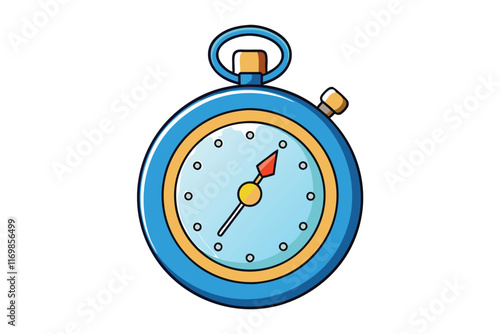 Cartoon illustration of a stopwatch icon in orange and blue design on a white background for time management or sports themes