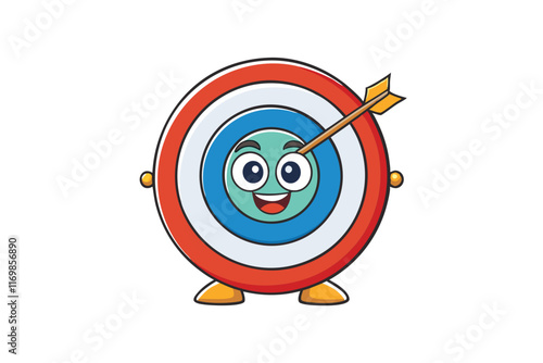 Creative cartoon target illustration with colorful bullseye and arrow design concept on a white background for marketing and goals