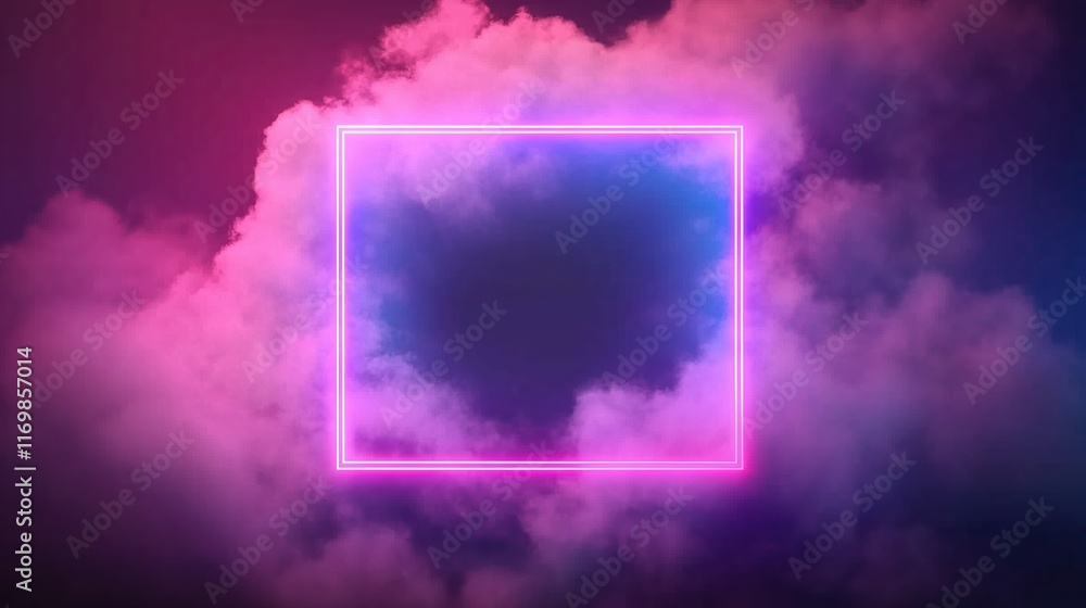 Neon Blue and Purple Light with Cloud Formation in Square Frame Creating a Surreal and Dreamy Atmosphere Ideal for Modern Design and Futuristic Themes in Stock Photography Concepts Neon Blue and Purple Light with Cloud Formation in Square Frame Creating a Surreal and Dreamy Atmosphere Ideal for Modern Design and Futuristic Themes in Stock Photography Concepts
