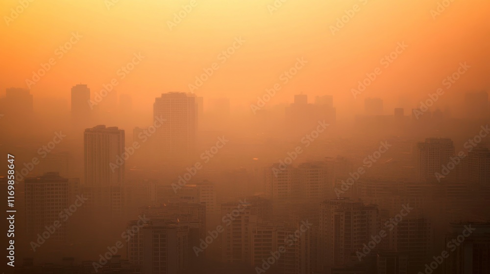 Serene Cityscape at Dawn with Muted Tones and Smog Serene Cityscape at Dawn with Muted Tones and Smog