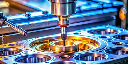 Precision Automotive Part Measurement: Close-up of CMM Machine Inspecting Aluminum Component