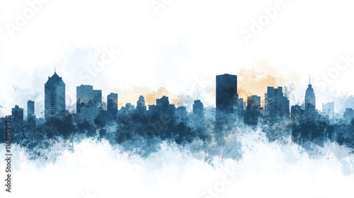 Soft Light Urban Skyline with White Background