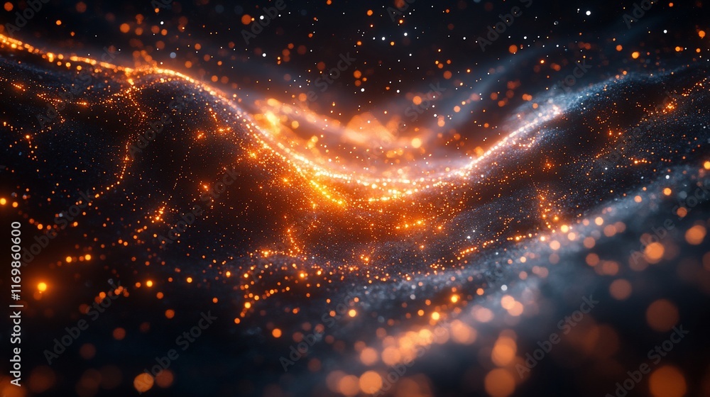 Obraz premium Glowing particles form abstract wave patterns