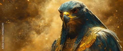 Majestic Horus Egyptian God of the Sky, Eagle Deity in Golden Regalia