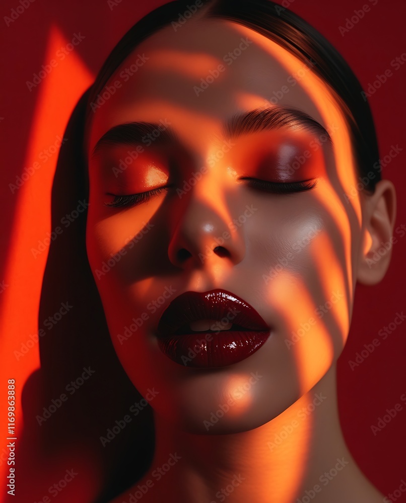 Luxurious red lips and flawless skin in dramatic lighting showcasing beauty, elegance, and sensuality with a glamorous close-up portrait capturing glossy lips and radiant skin illuminated by vibrant r Luxurious red lips and flawless skin in dramatic lighting showcasing beauty, elegance, and sensuality with a glamorous close-up portrait capturing glossy lips and radiant skin illuminated by vibrant r